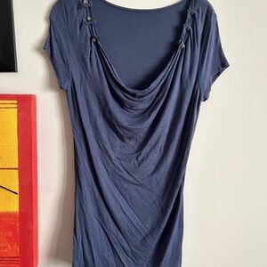 Source Unknown Navy Draped Top with Button Details